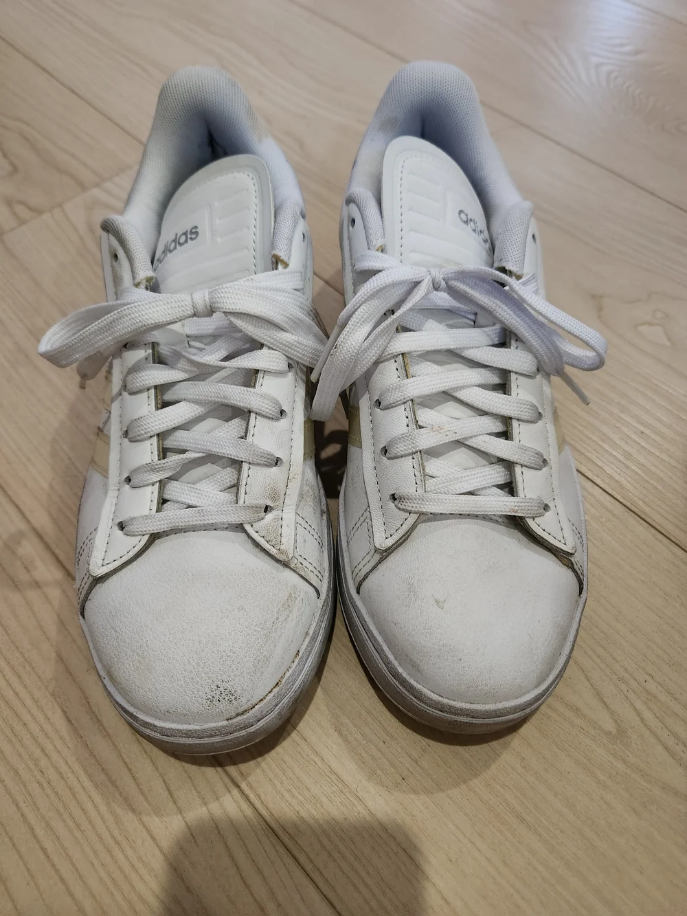 adidas Women’s White Sneakers with Pale Yellow Accents